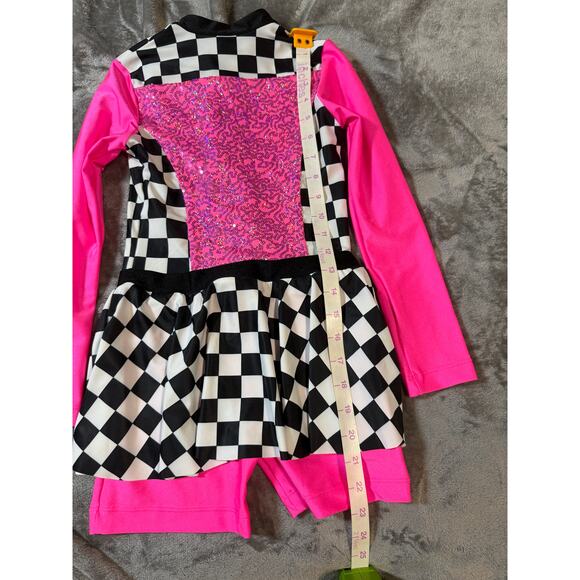 Revolution Costumes Dance‎ Checkered Hot Pink Shorts Long Sleeve Zip Skirt - Picture 5 of 8